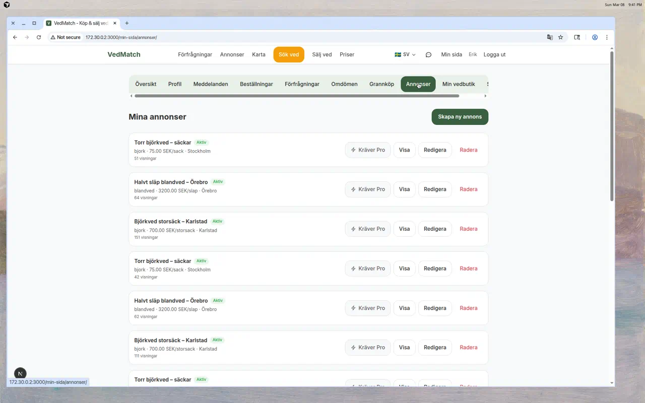 Min sida — mina annonser